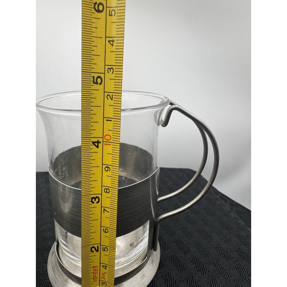 2 Vintage French Press Coffee Cups/Mugs Glass and Stainless - Picture 2 of 4